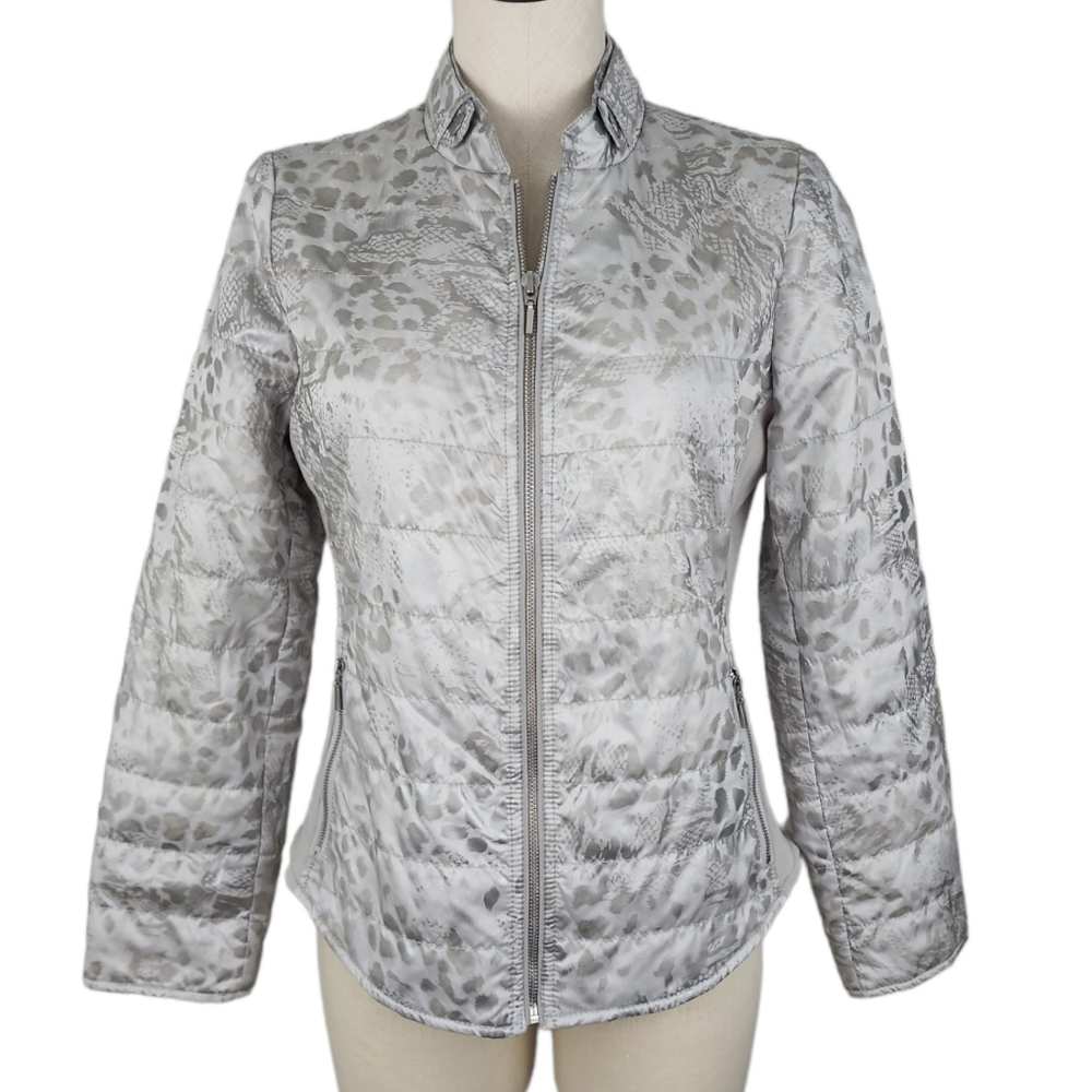 Chico's Gray Leopard Print Puffer Jacket